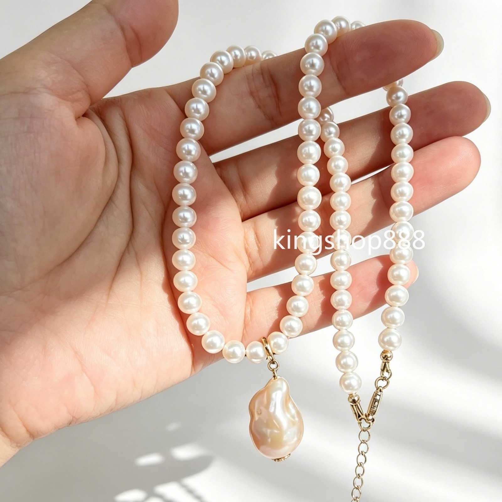 5.5mm Natural Freshwater Keshi Pearl Choker Removable Baroque Pendant Necklace