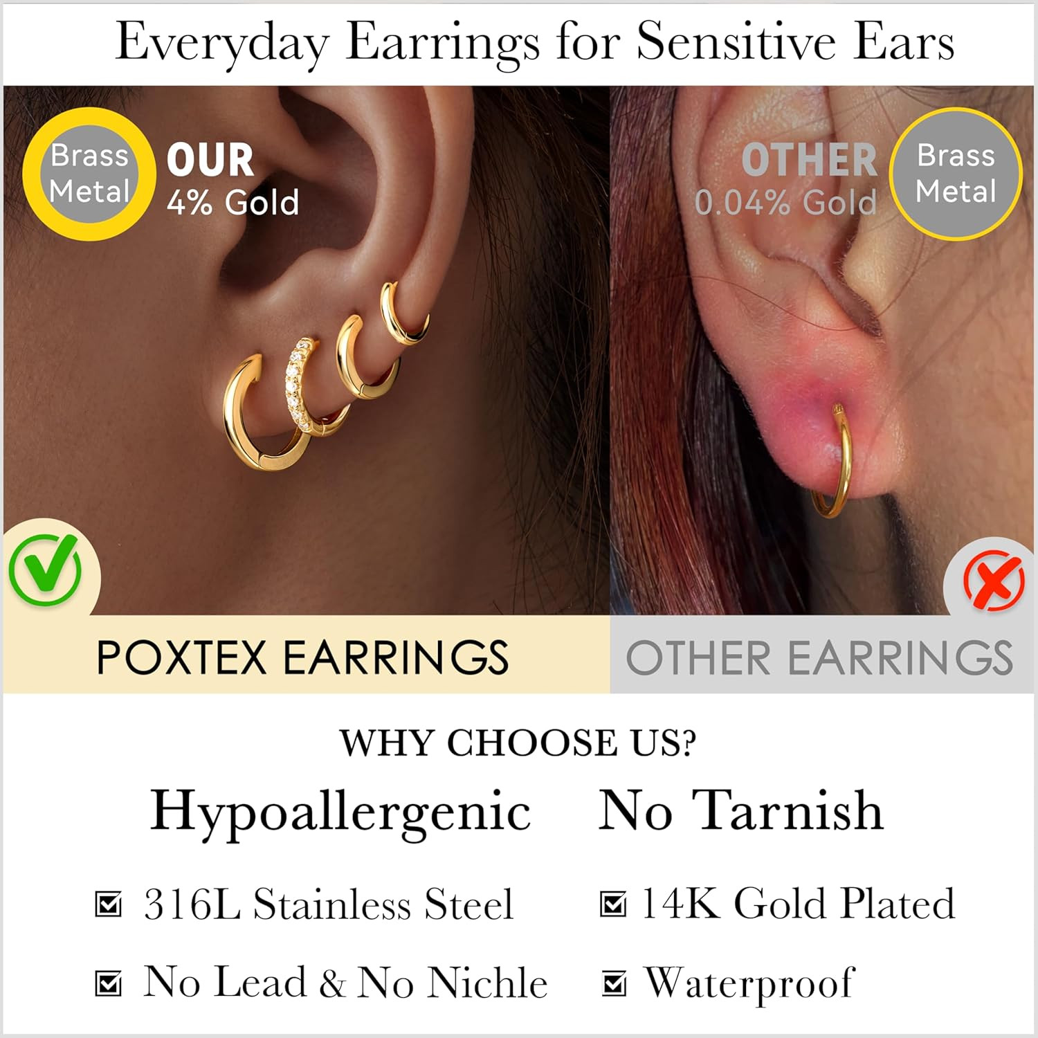 Small Gold Huggie Hoop Earrings Set for Women Men Hypoallergenic 14K Plated Stac