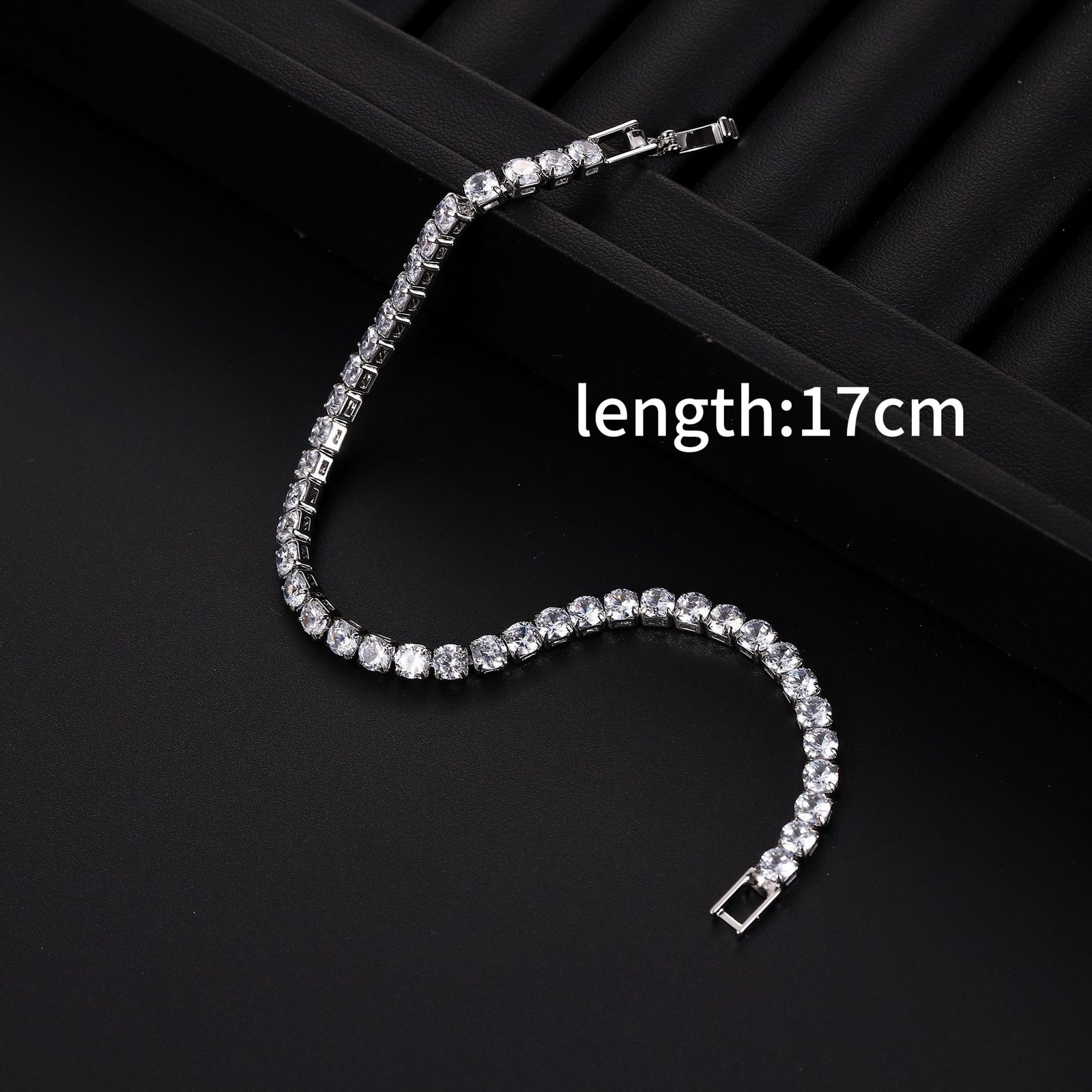 Luxury Sparkling Zircon Bracelet – Silvery Iced Unisex Jewelry – Detachable Exte