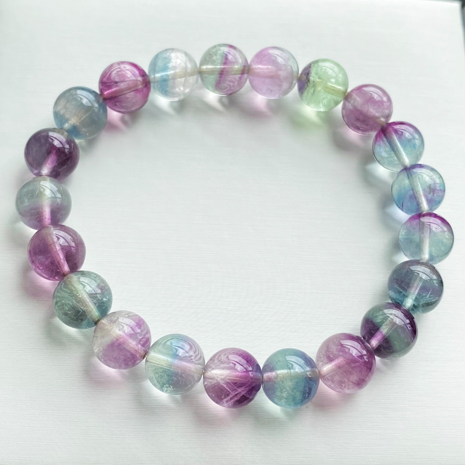 9mm 1pcs Natural Color Fluorite Quartz Crystal Gemstone Beads Bracelet