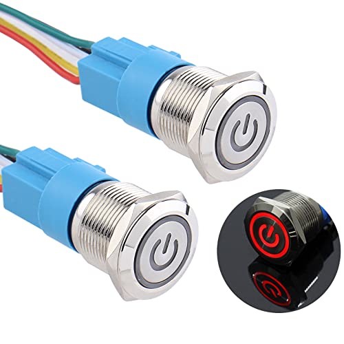 2PCS 19mm Latching Push Button Switch 12V-24V On/Off 1NO 1NC Self-Locking
