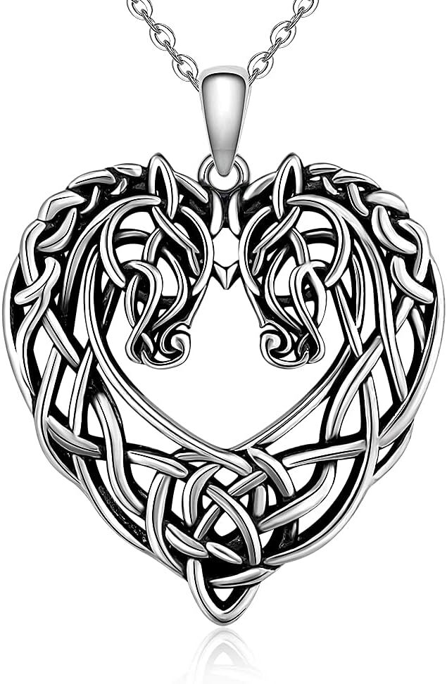 Celtic Knot Heart Horse Necklace Earrings Set Sterling Silver Gifts for Women