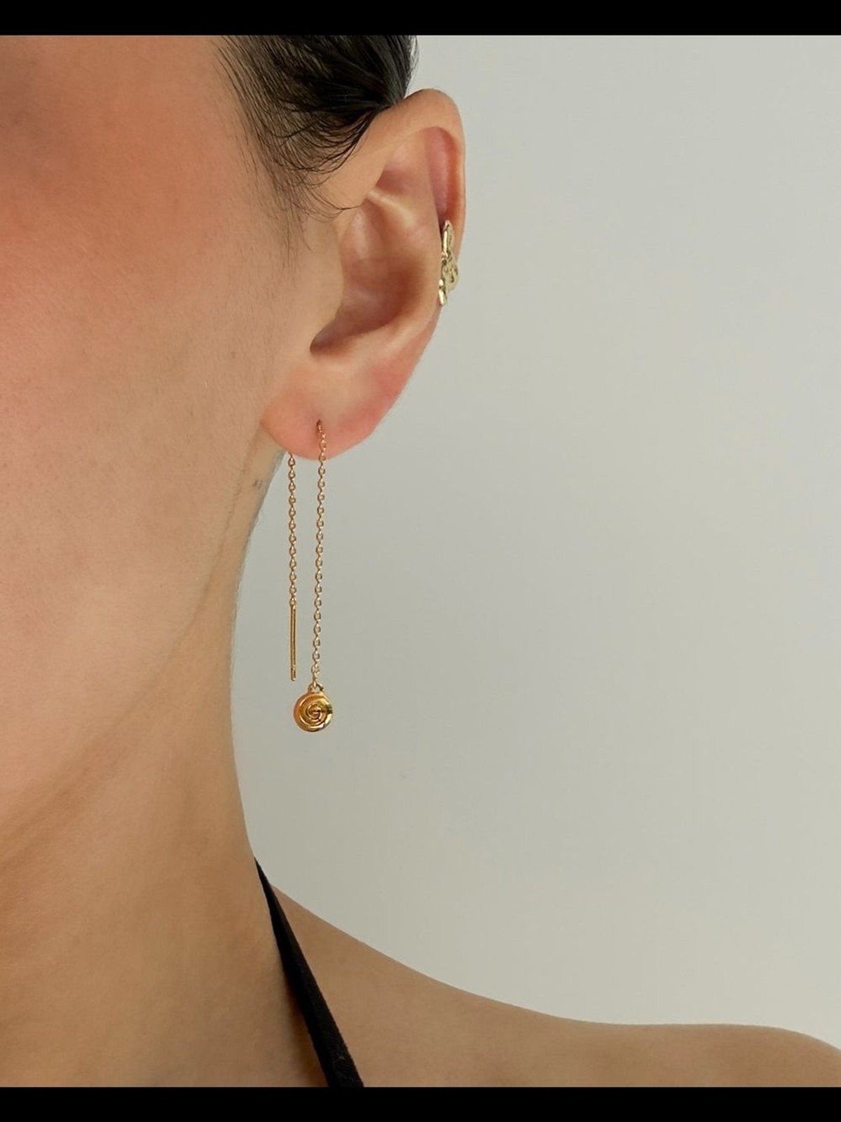 Luv AJ Gold Shell Coil Threader Earrings with Cream Shell Accents