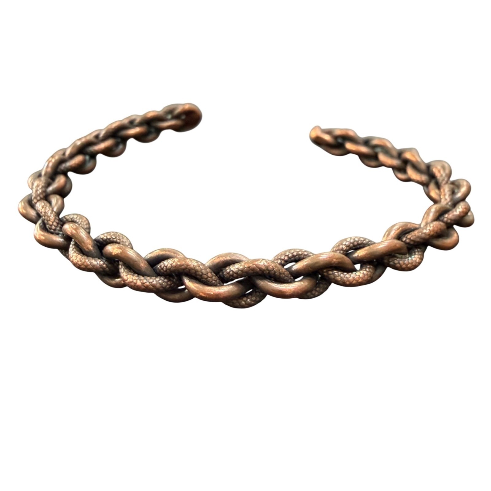Vintaeg Cuff Bracelet Braided Copper Snake Skin Textured Copper 2.25 inches