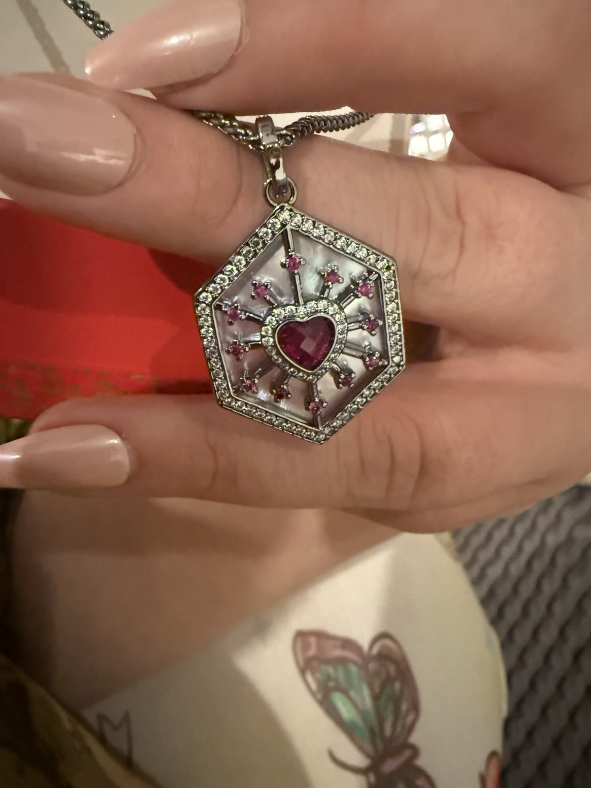 Bomb Party July 2026 HEARTS ON FIRE Heart Necklace Ruby Hematite Plating NK87146