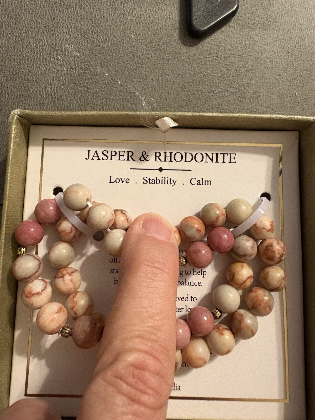 Shivam Jasper & Rhodonite Love Stability Calm Genuine Gemstone Brass Bracelets