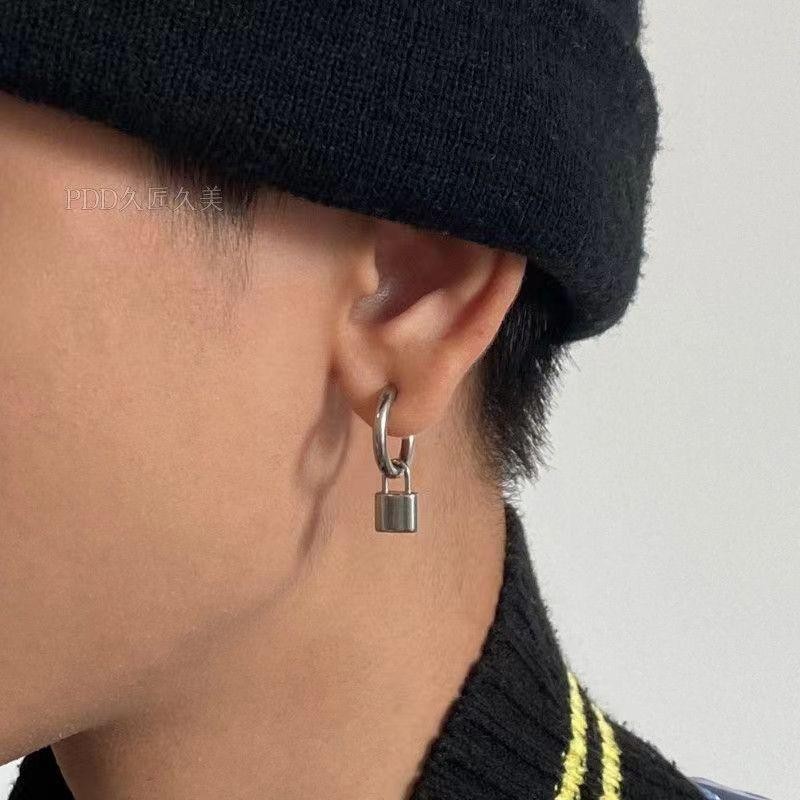 Hip Hop Punk Unisex Small Padlock Earrings, Fade-Resistant Hoops Cool Style