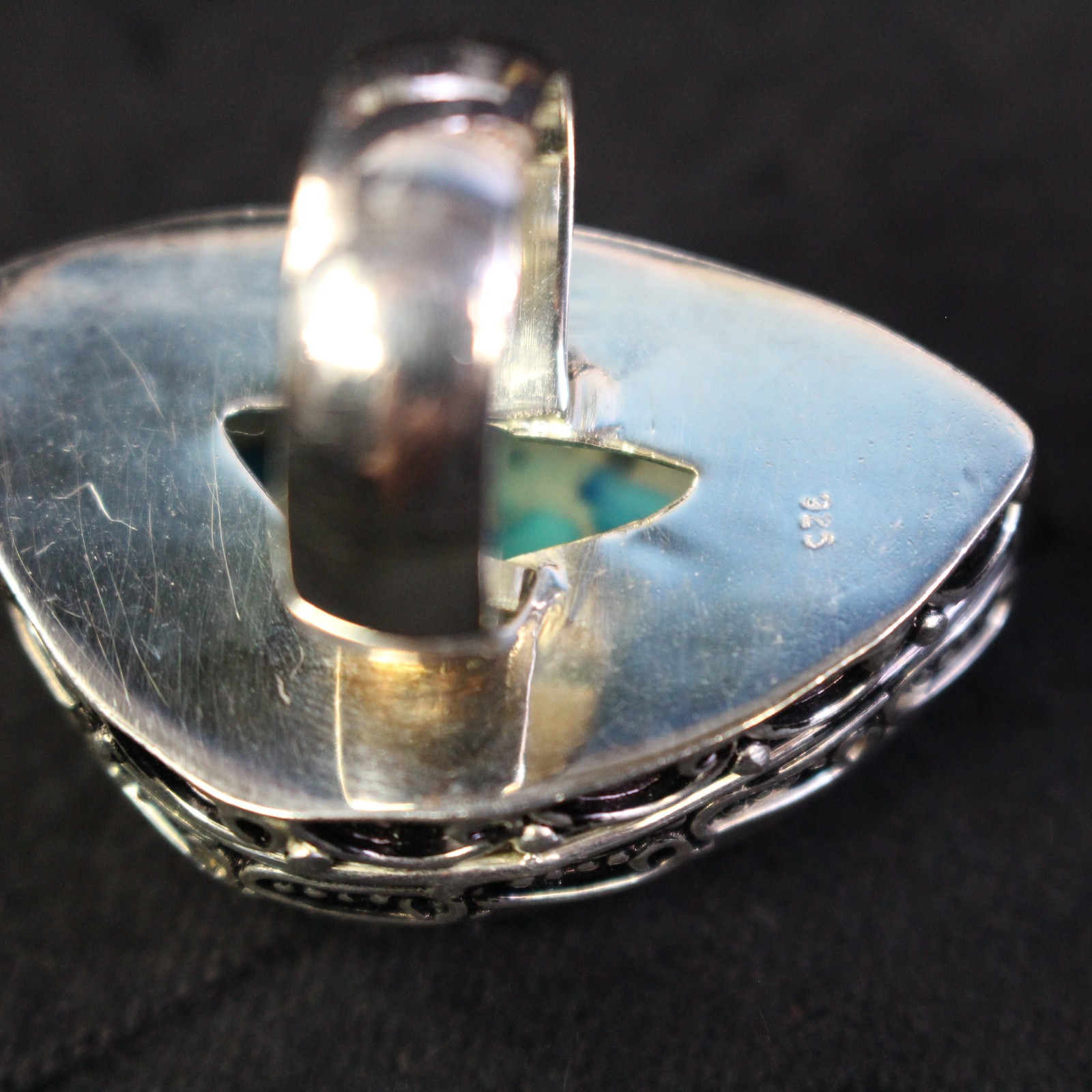 Sterling Silver and Turquoise Statement Ring, 30 Grams, size 8.5, Marked 925