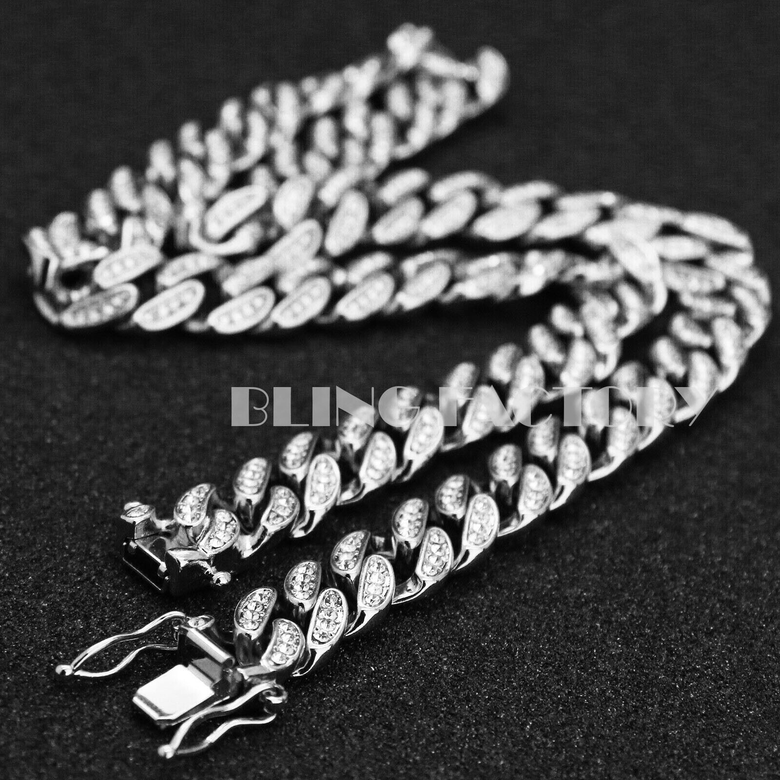 Hip Hop Rapper’s 12mm 18″ 20″ 24″ Full Iced Miami Cuban Chain Box Lock Necklace