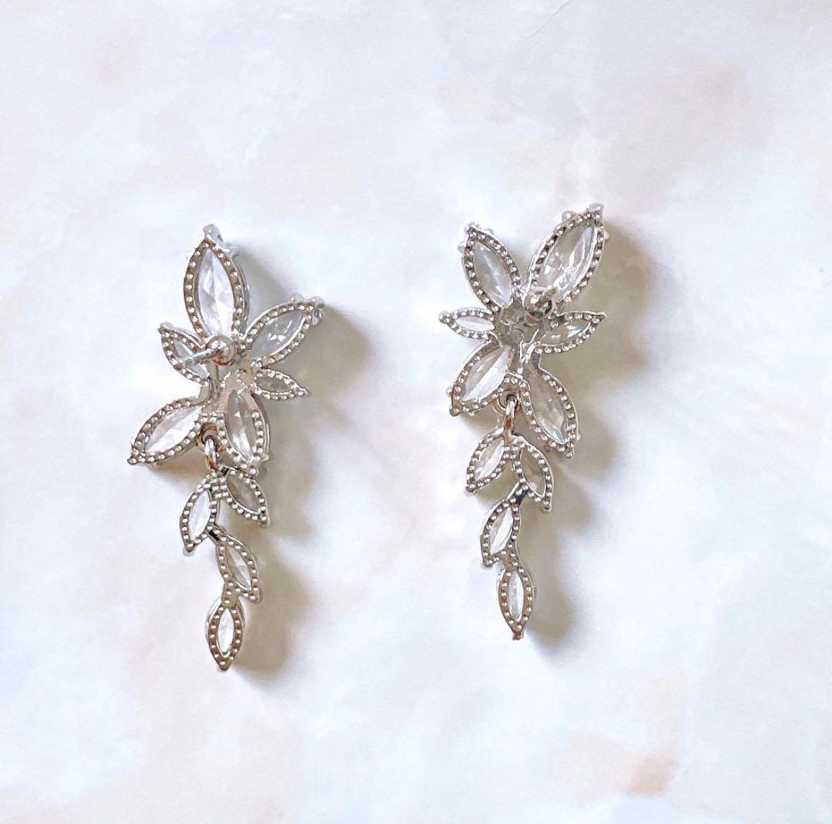 Crystal Floral Drop Earrings Bridal Wedding CZ Leaf Dangle Silver Women Jewelry