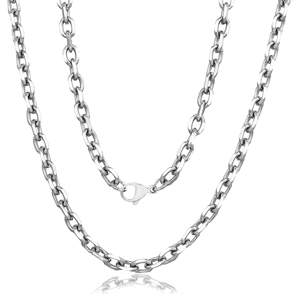 5mm Mens Cable Rolo Link Necklace Stainless Steel Silver Tone Chain 26 inch