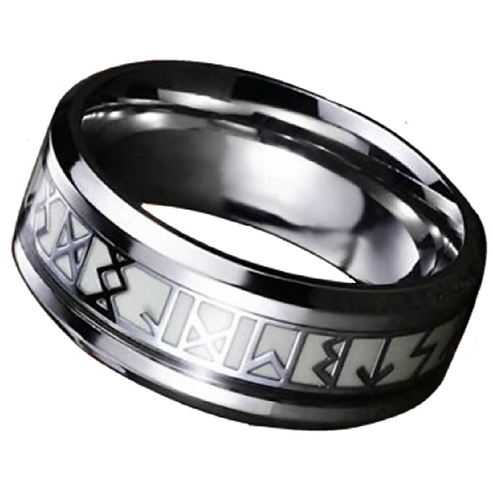 Glow in the Dark Celtic Rune Ring Silver Stainless Steel Norse Druid Viking Band