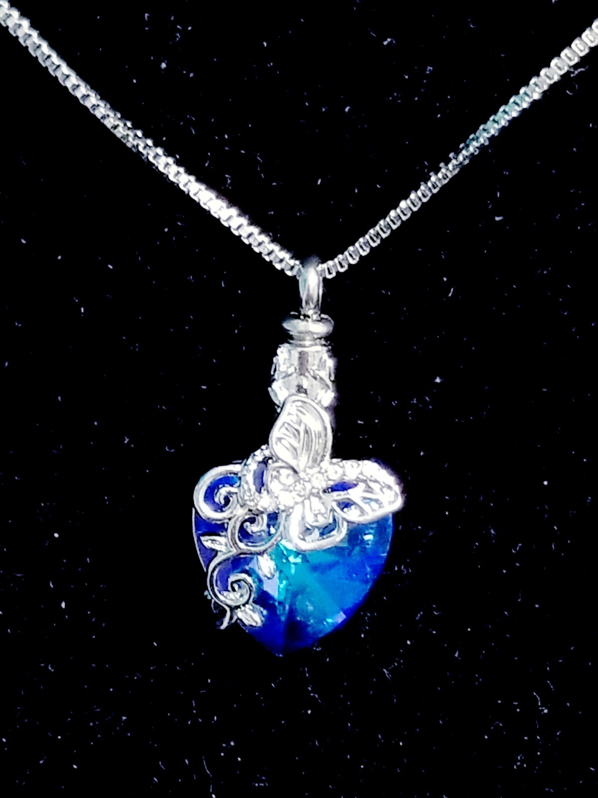 Silver Tone Urn Cremation Memorial Necklace Heart Butterfly Pendant for Ashes