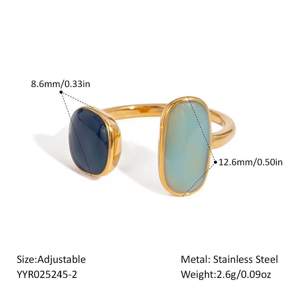 Open Cuff Ring Stainless Steel 18K Gold Plated Enamel Adjustable Square R133