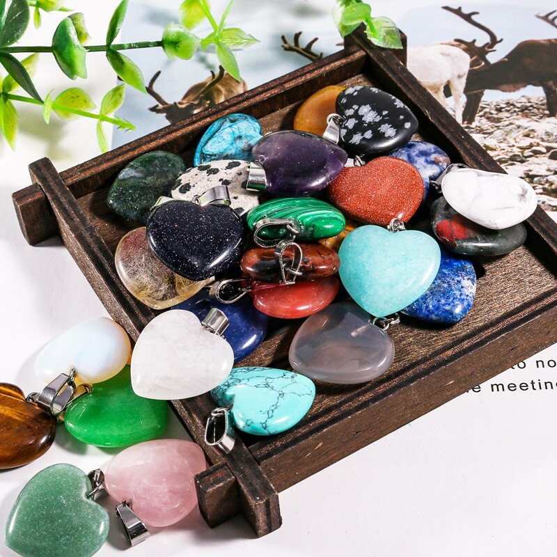 Fashion Natural heart Gemstone stone Silver P Beads Pendants 50pcs/lot Wholesale