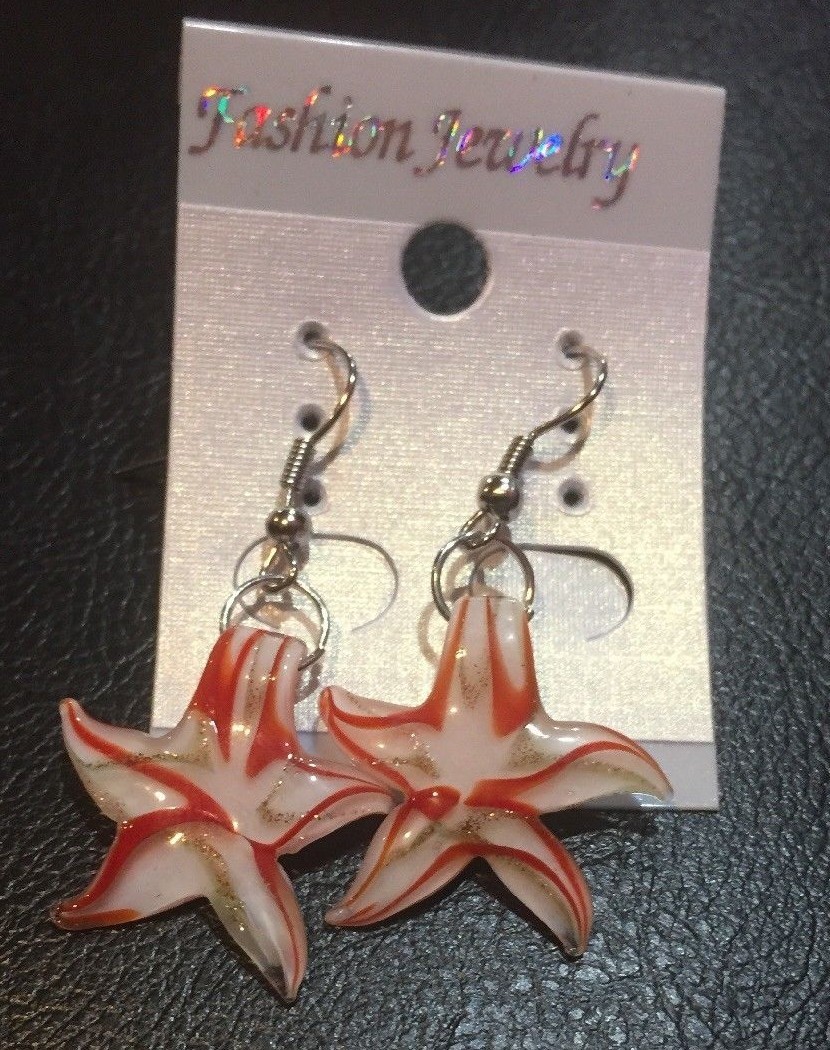 White Orange Gold Star Glass earrings Unique Birthday Gift Gothic Jewelry style