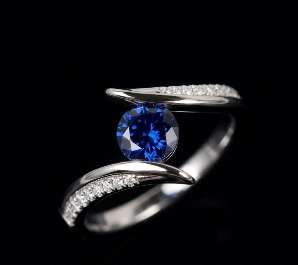 Lab Blue Sapphire Bypass Ring – Sterling Silver Tension Set Engagement Ring