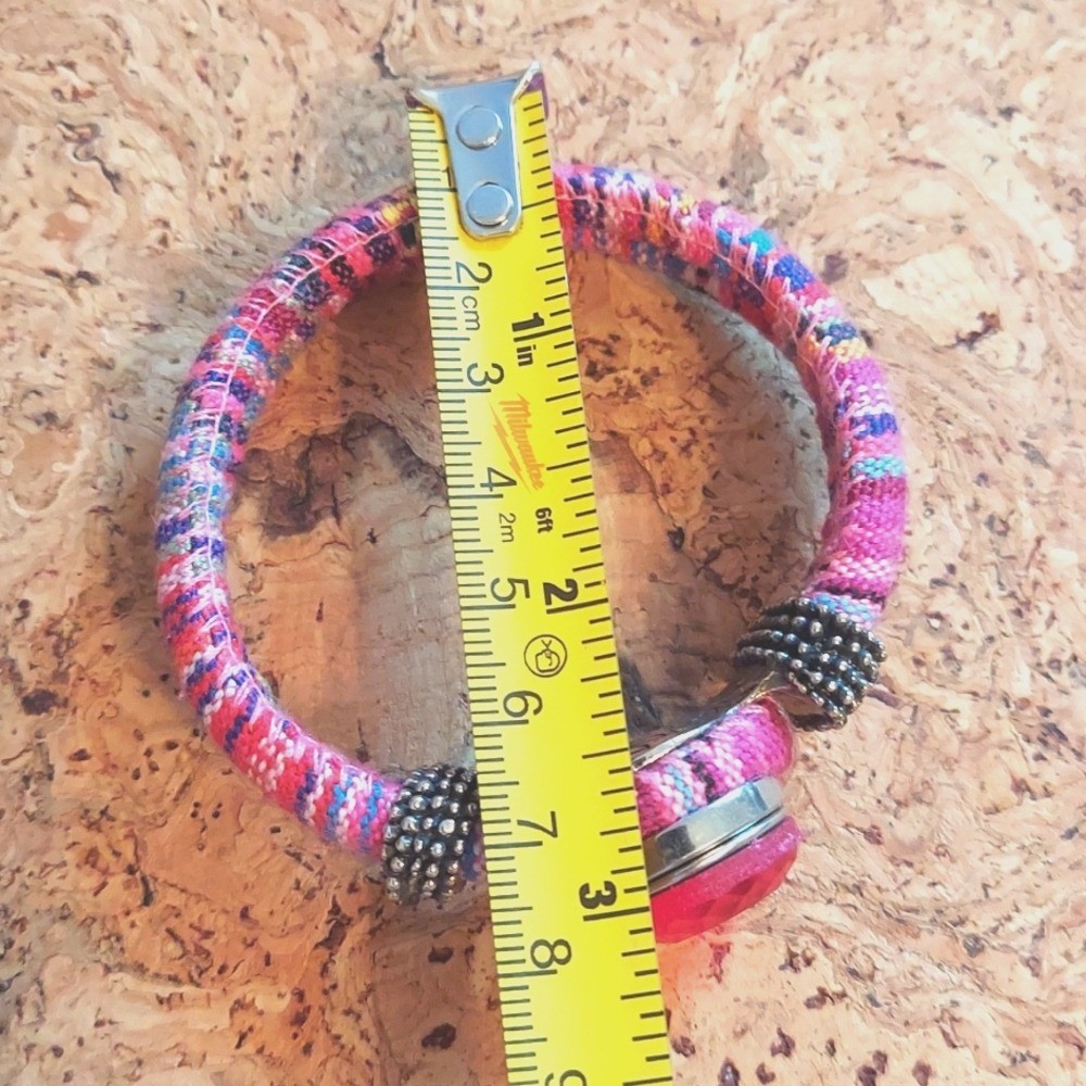 Bracelet Fabric with Hot Pink Glass Center Gem