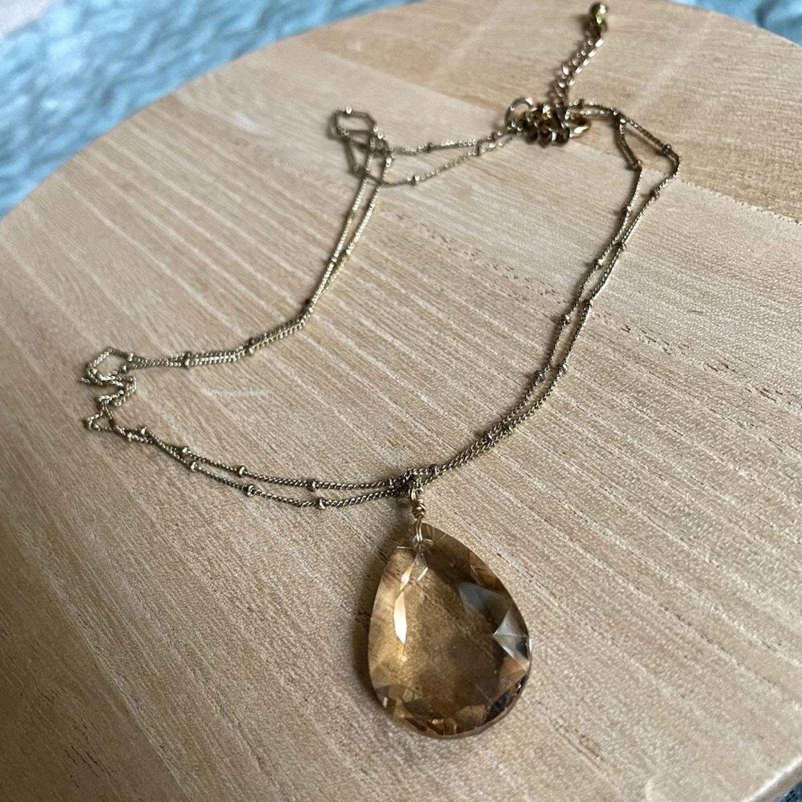 Vintage statement necklace metal hanging crystal double chain necklace jewelry