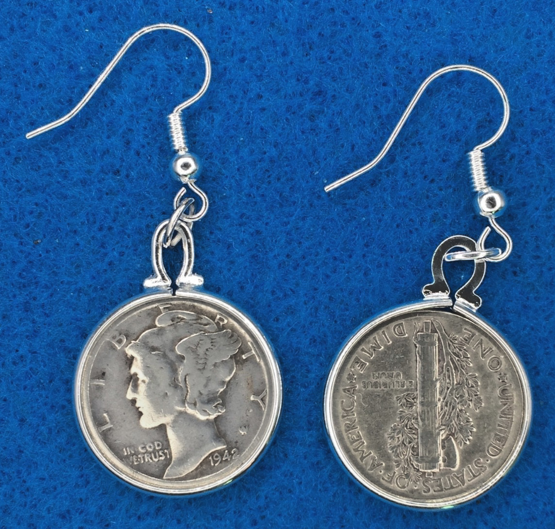 Mercury Dime 1942 French Hook Earrings