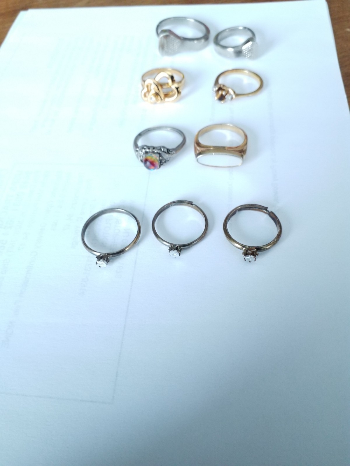 9 Costume Jewelry Rings 2 Bent Nail Rhinestone Silver Tone