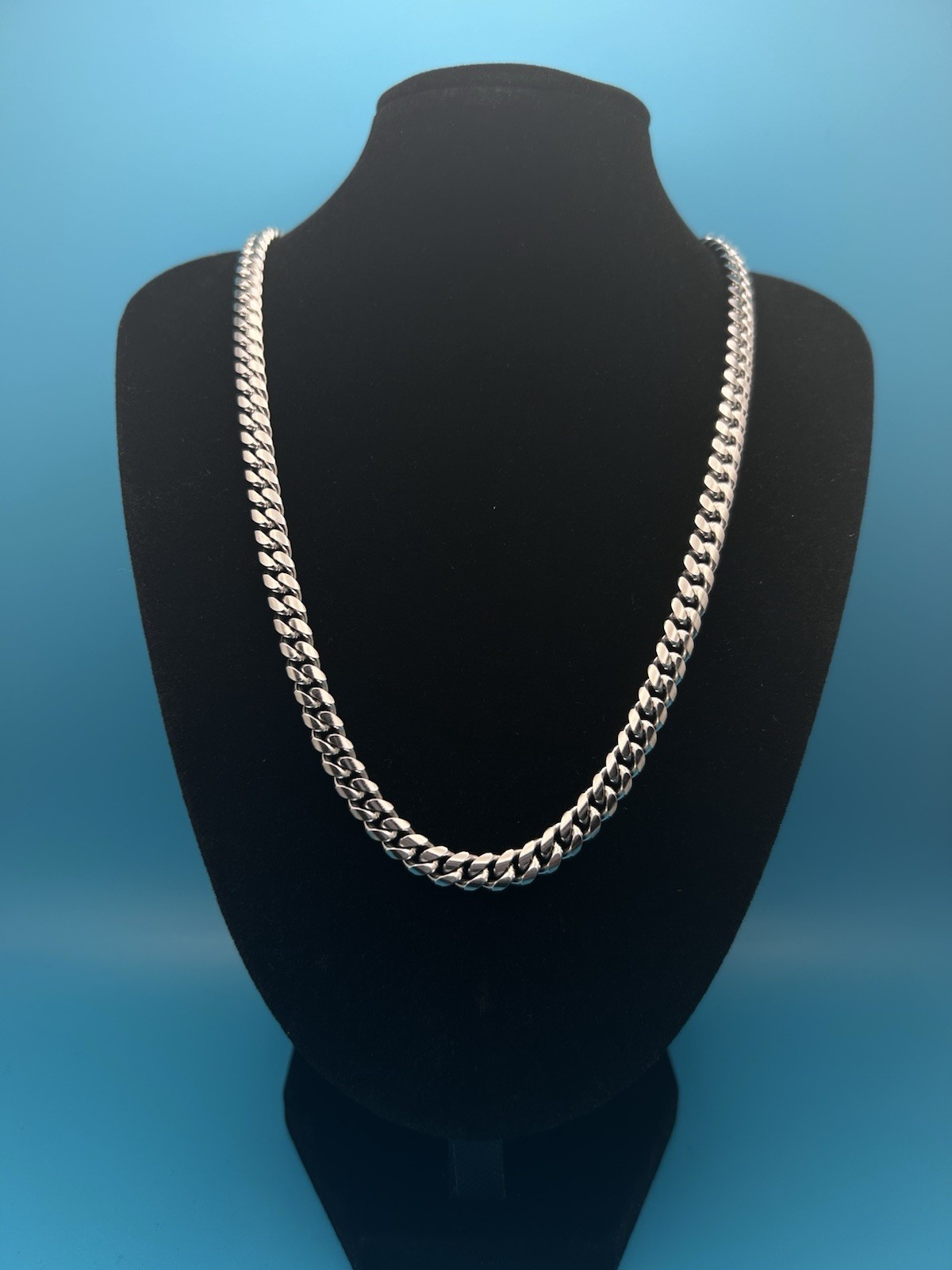 Cuban Link Chain Necklace, 14k White Gold Plated Stainless Steel 6mm
