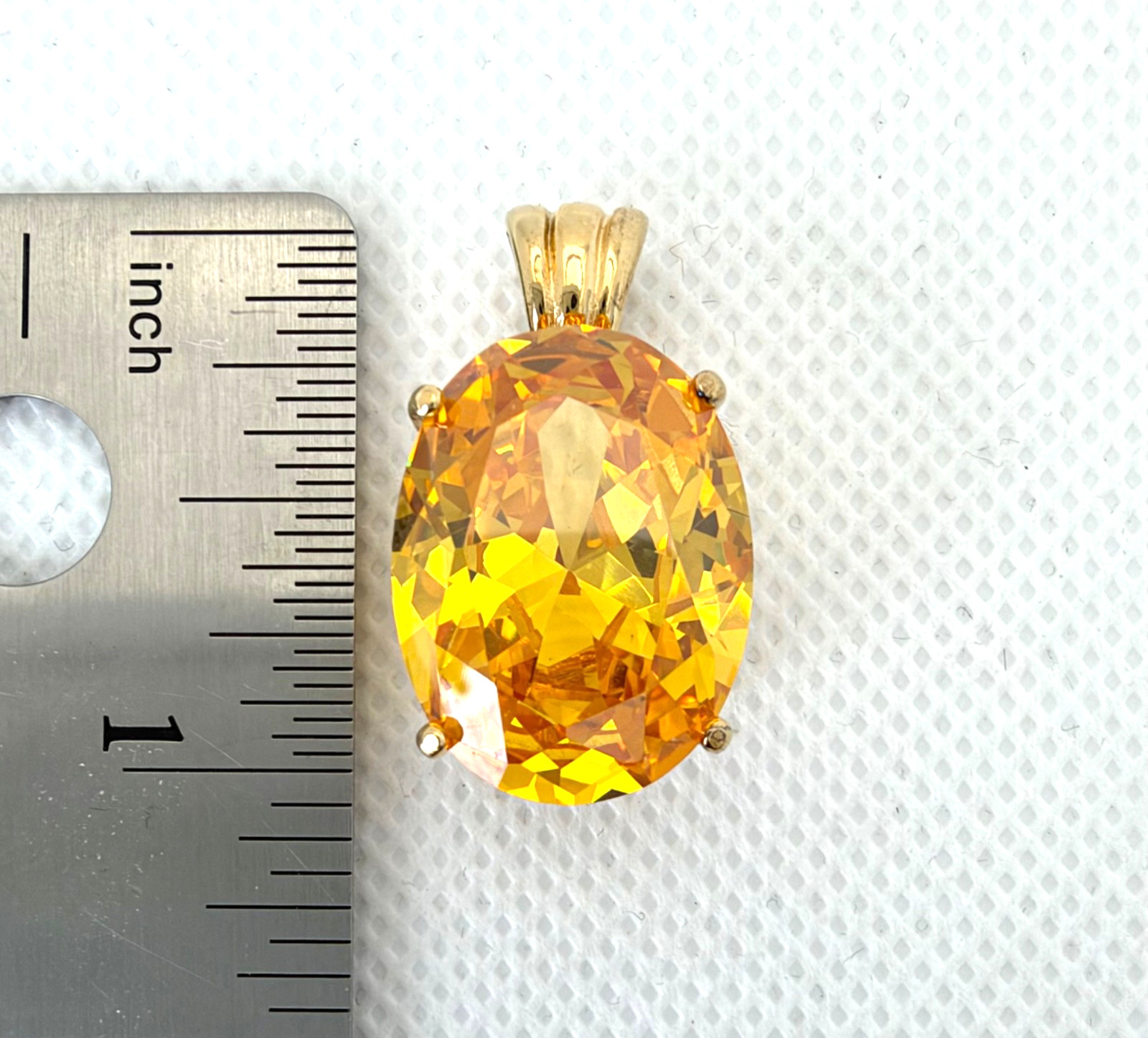 Bright Orange Oval CZ Pendant UTC Gold-Plated Sterling Silver 20 x 15 mm 9.34g