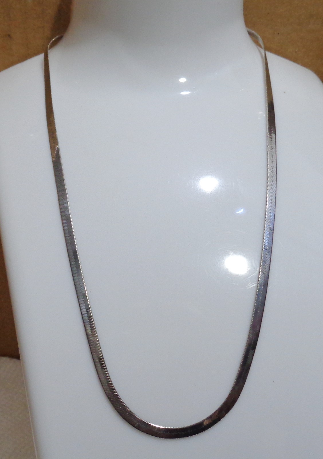 16 inches Rhodium Finish Silver Toned Flexible Herringbone 1/8 inch Necklace New