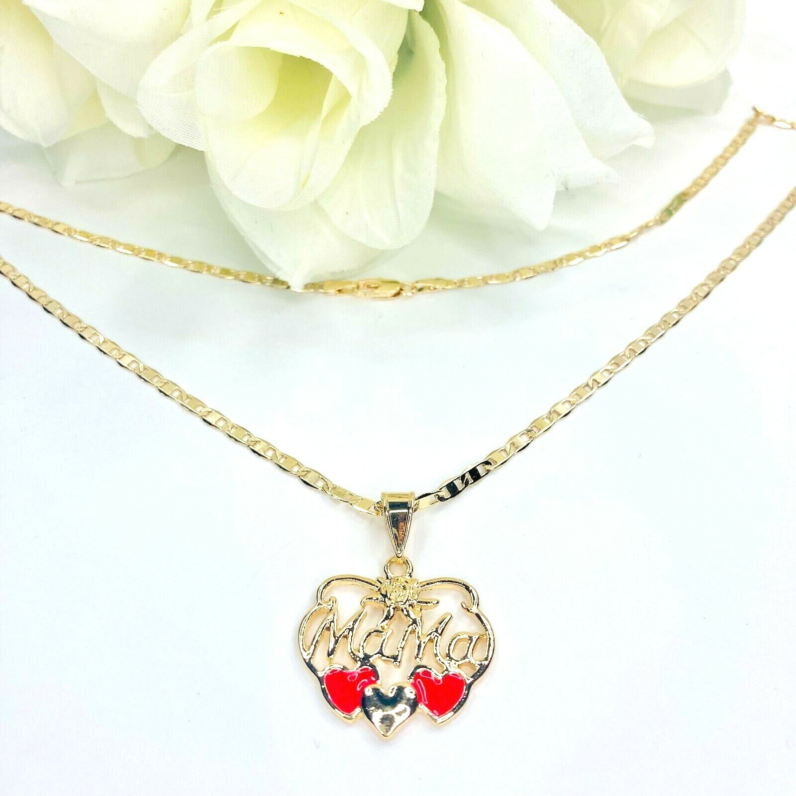 14k Gold Plated “Mama” Necklace Heart Pendant Cadena Corazon “Mama” 22in