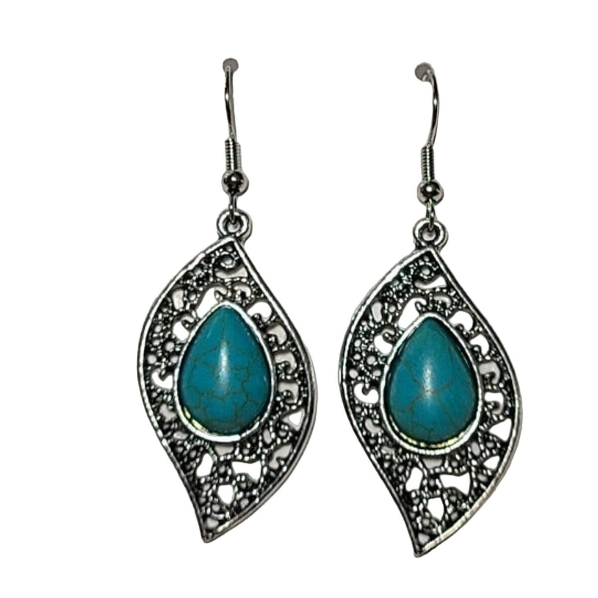 Silver Turquoise Stone Dangle Drop Fashion Earrings