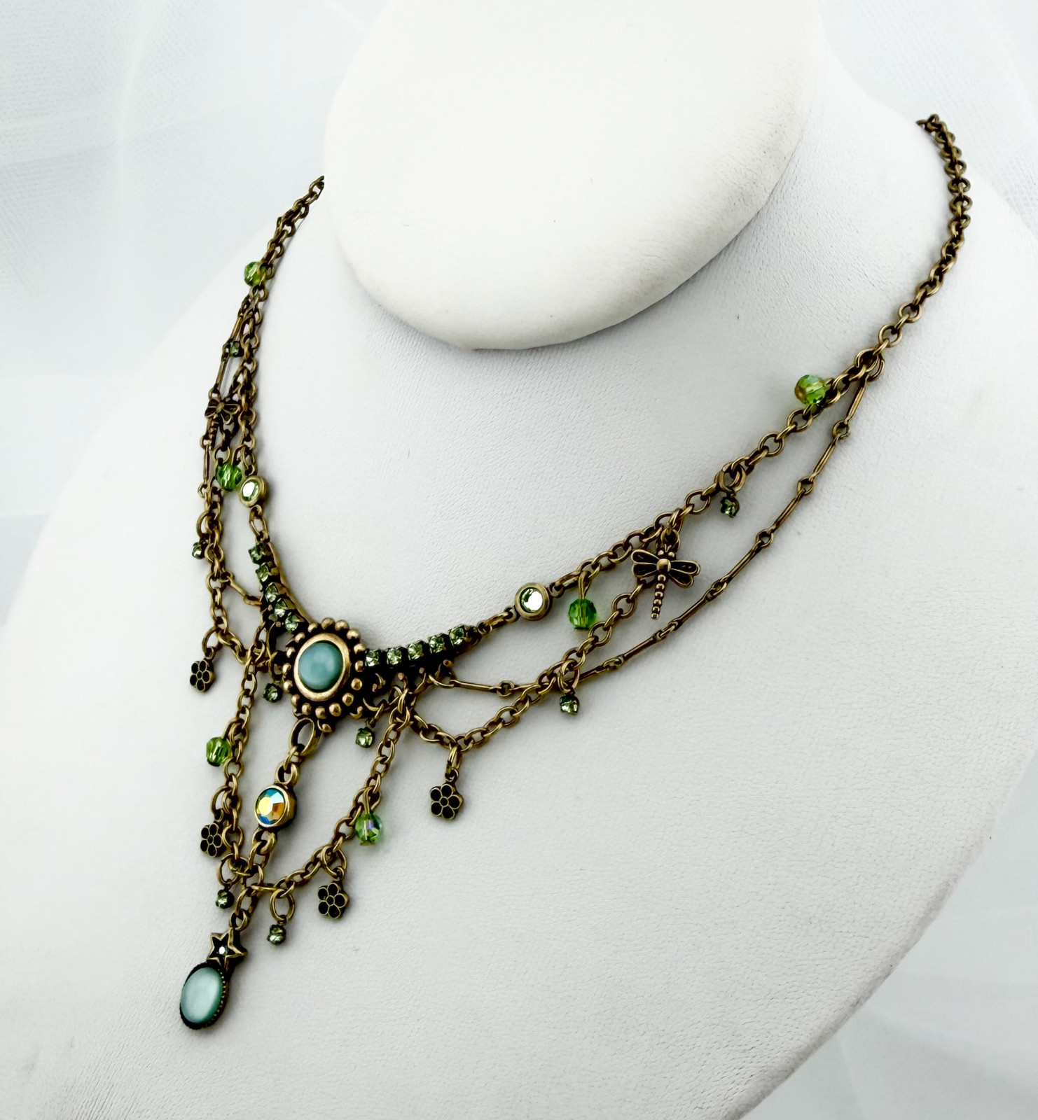 Kirks Folly Sky Blue Moonstone Blue Green Rhinestone Layered Dragonfly Necklace