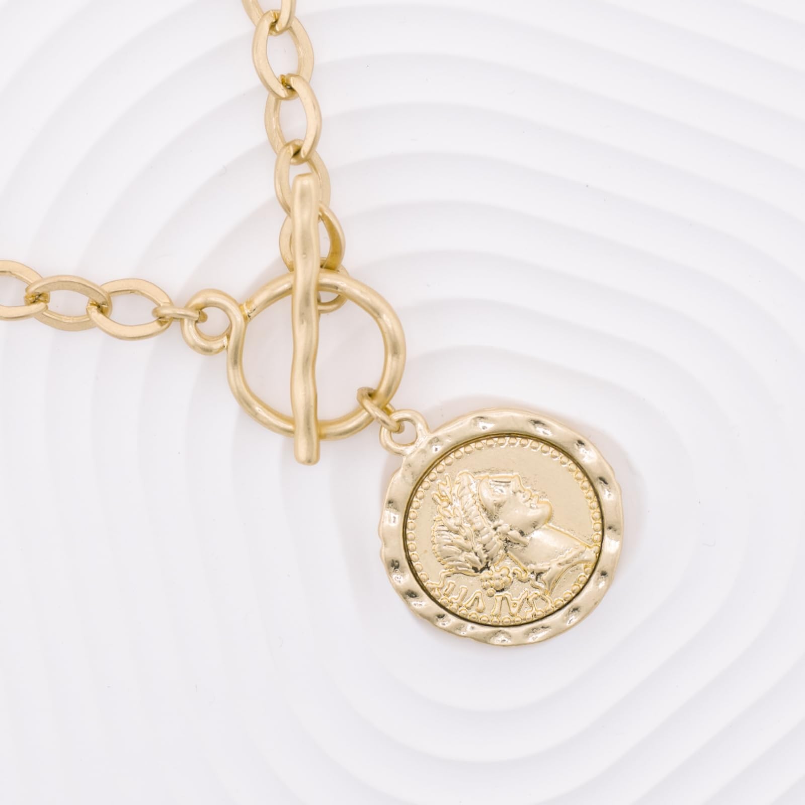 Husykam Chunky Coin Antique Gold Plated Thick Link Standard, Worn Gold-2