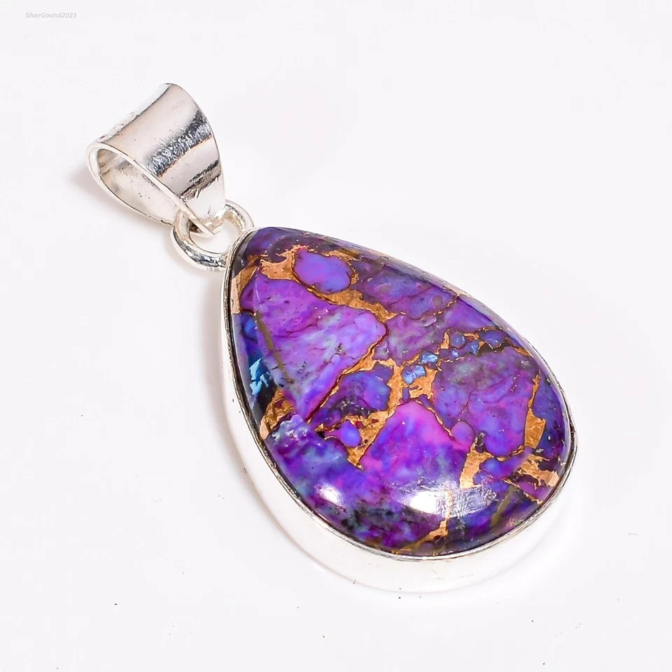 Purple Copper Turquoise Gemstone Pendant 925 Sterling Silver Beautiful Gift RK*
