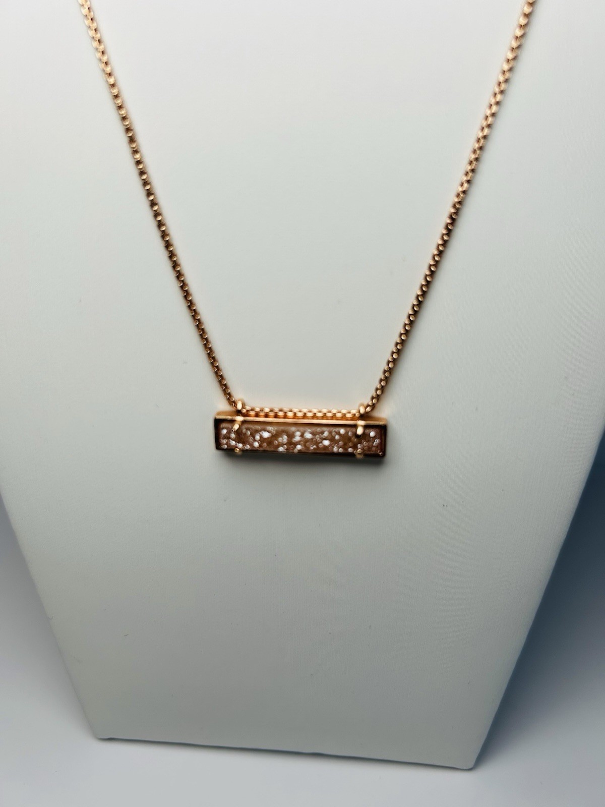 Kendra Scott Leanor Bar Necklace Rose Gold Sand Drusy Quartz Adjustable Delicate
