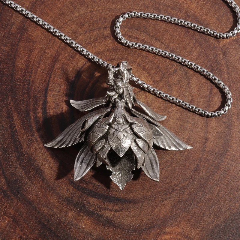 Flower Fairy Jewelry Vintage Silvery Sexy Fairy Tale Angel Pendant Necklace