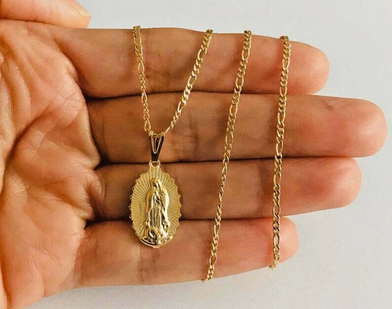18K GOLD FILLED COLLAR GUADALUPE 16″ / 18K GOLD FILLED GUADALUPE NECKLACE.- N50