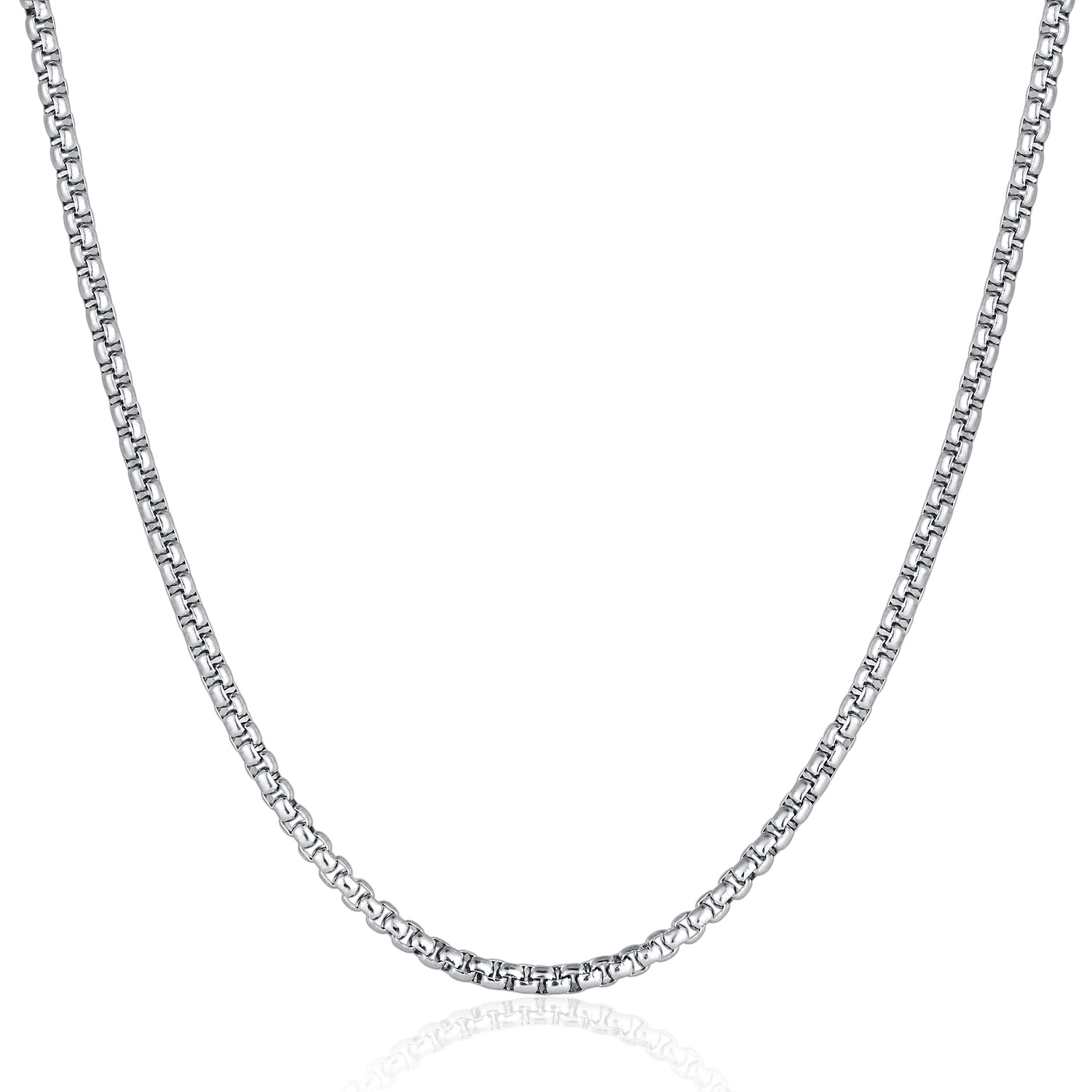 Stainless Steel Box Link Chain Necklace 18-28 Inch, 2.5mm Silver Chain for Me…