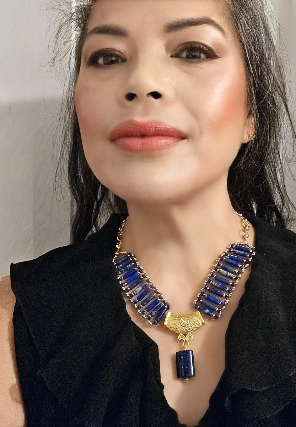 Natural Lapis Lazuli In Ancient Egyptian Inspired Handwoven Necklace -Stunning!