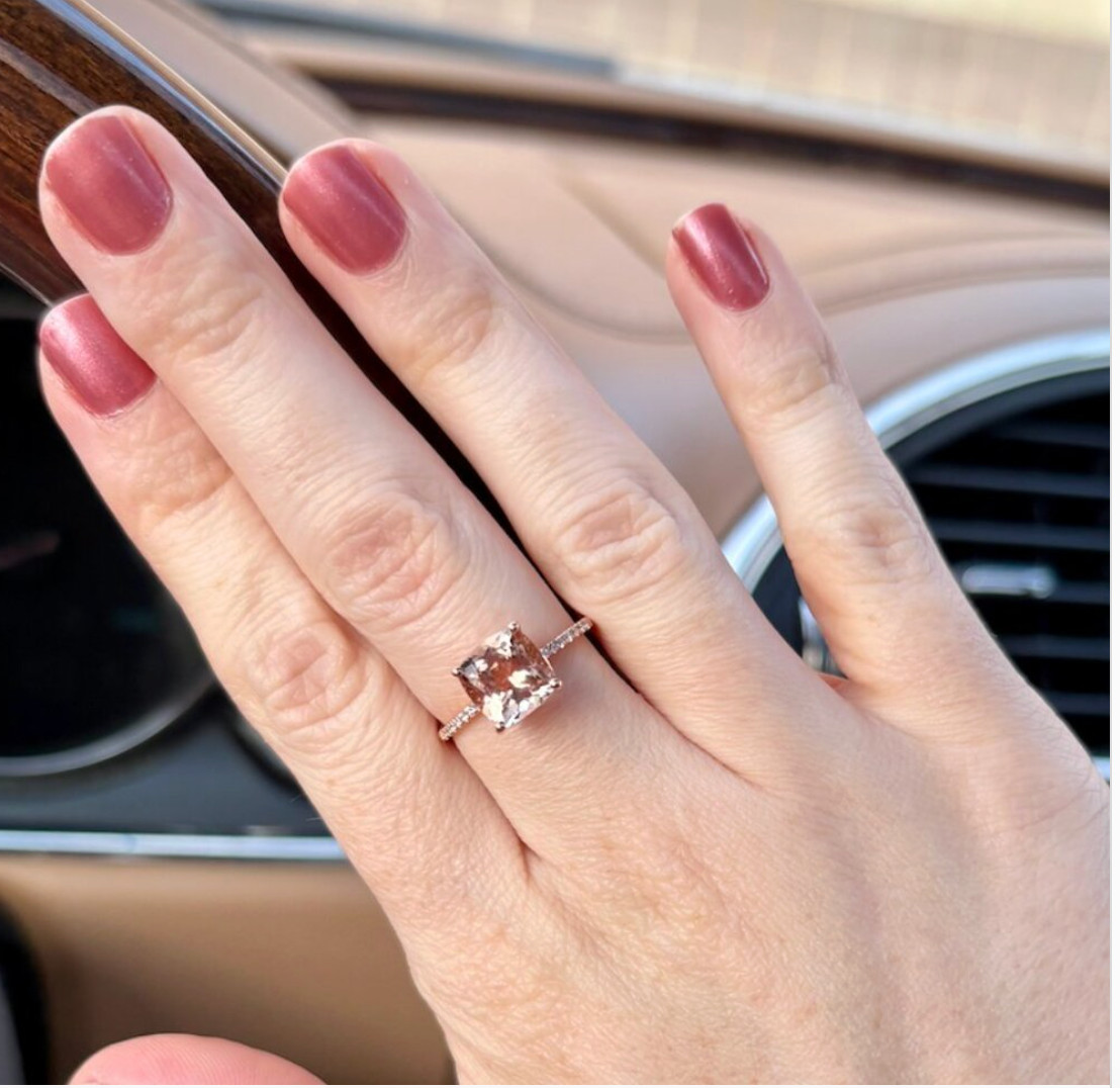 EFFY Genuine Morganite on 14k Rose Gold Cocktail Ring with 1/7 CT T.W Diamonds