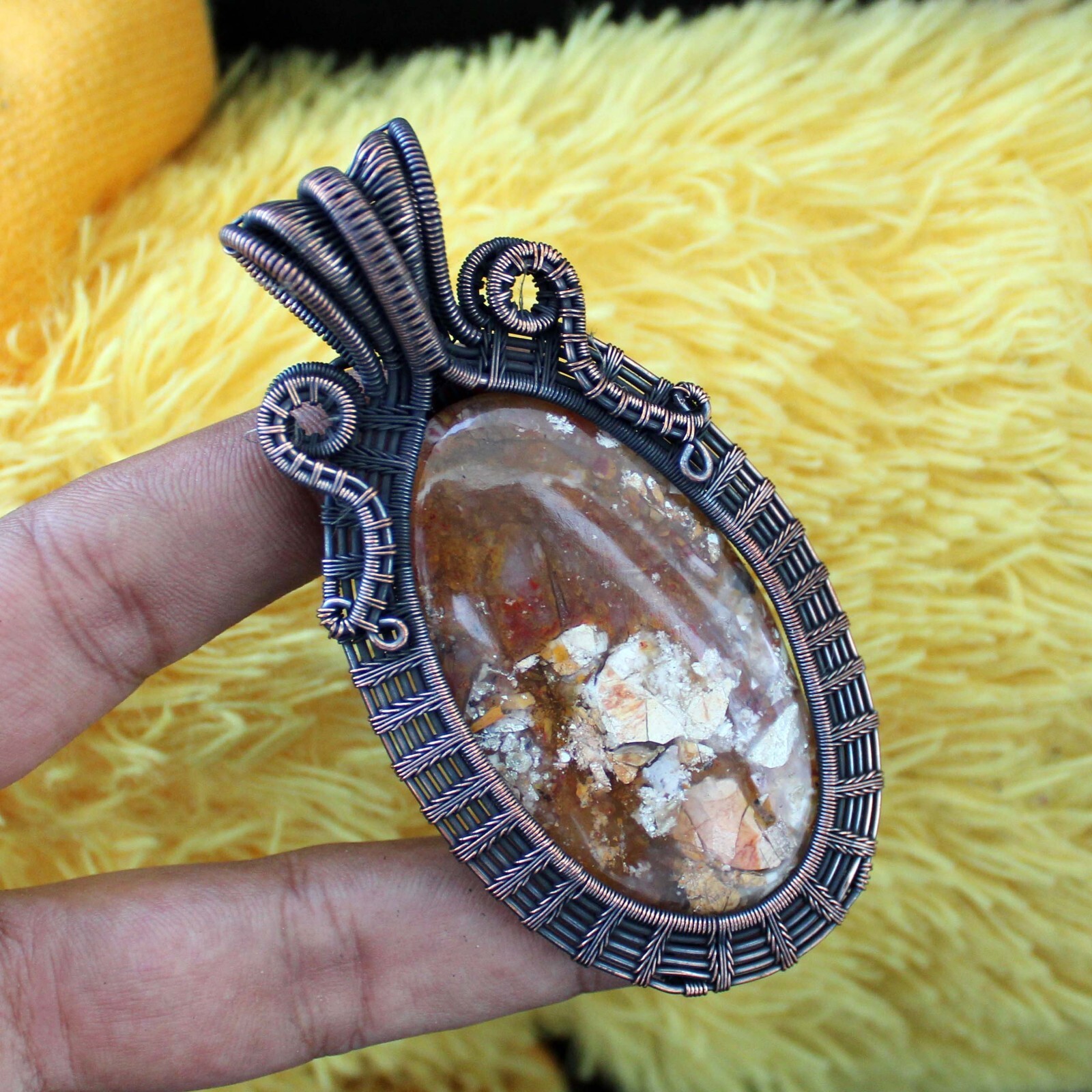 Maligano Jasper Pendant Copper Wire Wrapped Pendant Handmade Wire Wrap Jewelry
