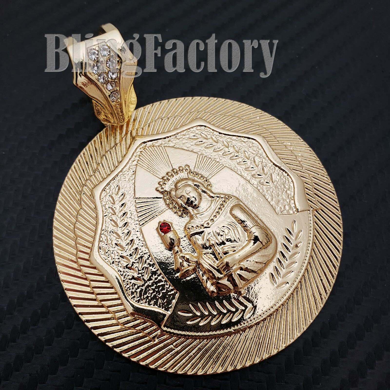 HIP HOP ICED GOLD PLATED ALLOY LARGE SANTA BARBARA CUBIC ZIRCONIA CHARM PENDANT