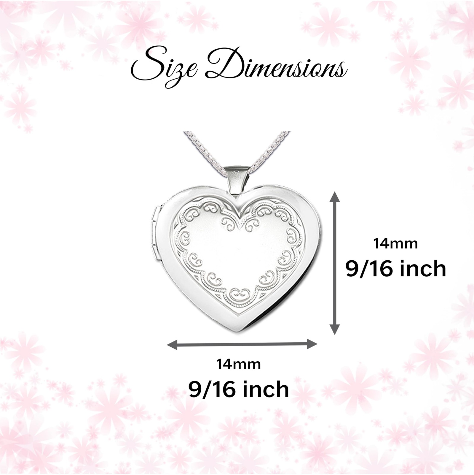 Heart Locket Necklace 16-18 Inch, .925 Sterling Silver