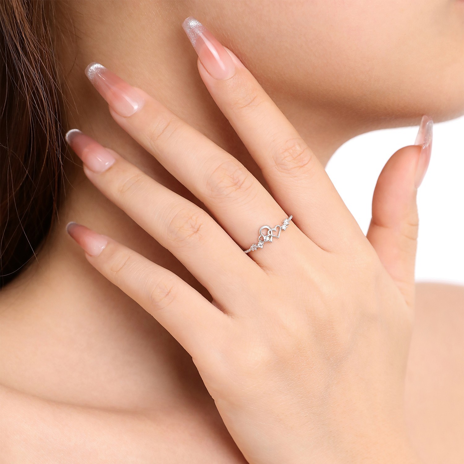 Dainty Heart Promise Rings for Girlfriend Wife S925 Silver Stacking Ring Meissa