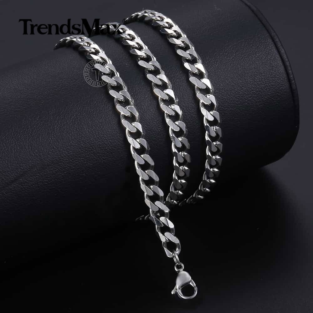 5/7MM 16-36″ Silver/Gold Plated Curb Cuban Chain Necklace Stainless Steel Gift