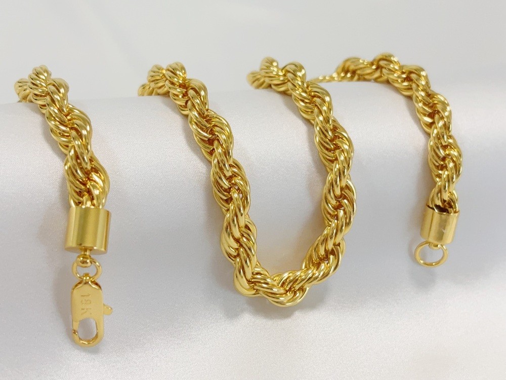 18K Yellow Gold Diamond Cut Rope Chain 10mm NecKlace Mens Womens 28″