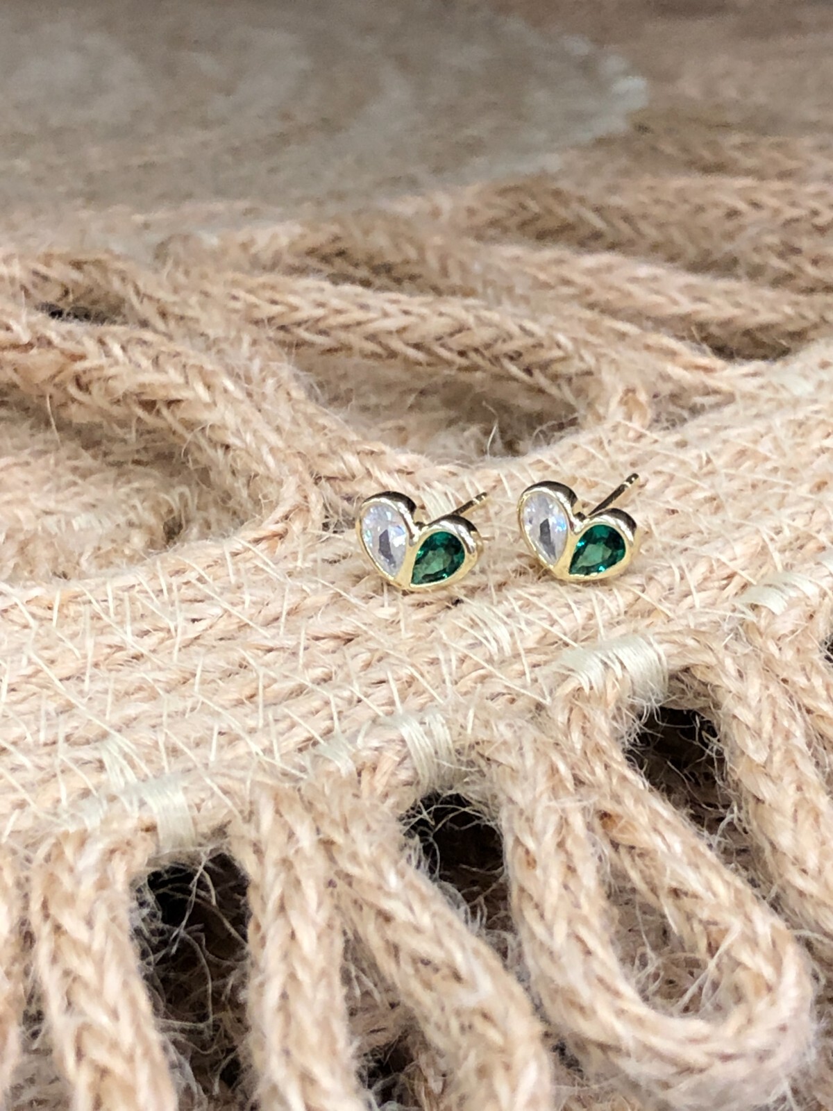925 Sterling Silver Green White CZ Heart Stud Earrings Women Girls 7.8mm Tiny