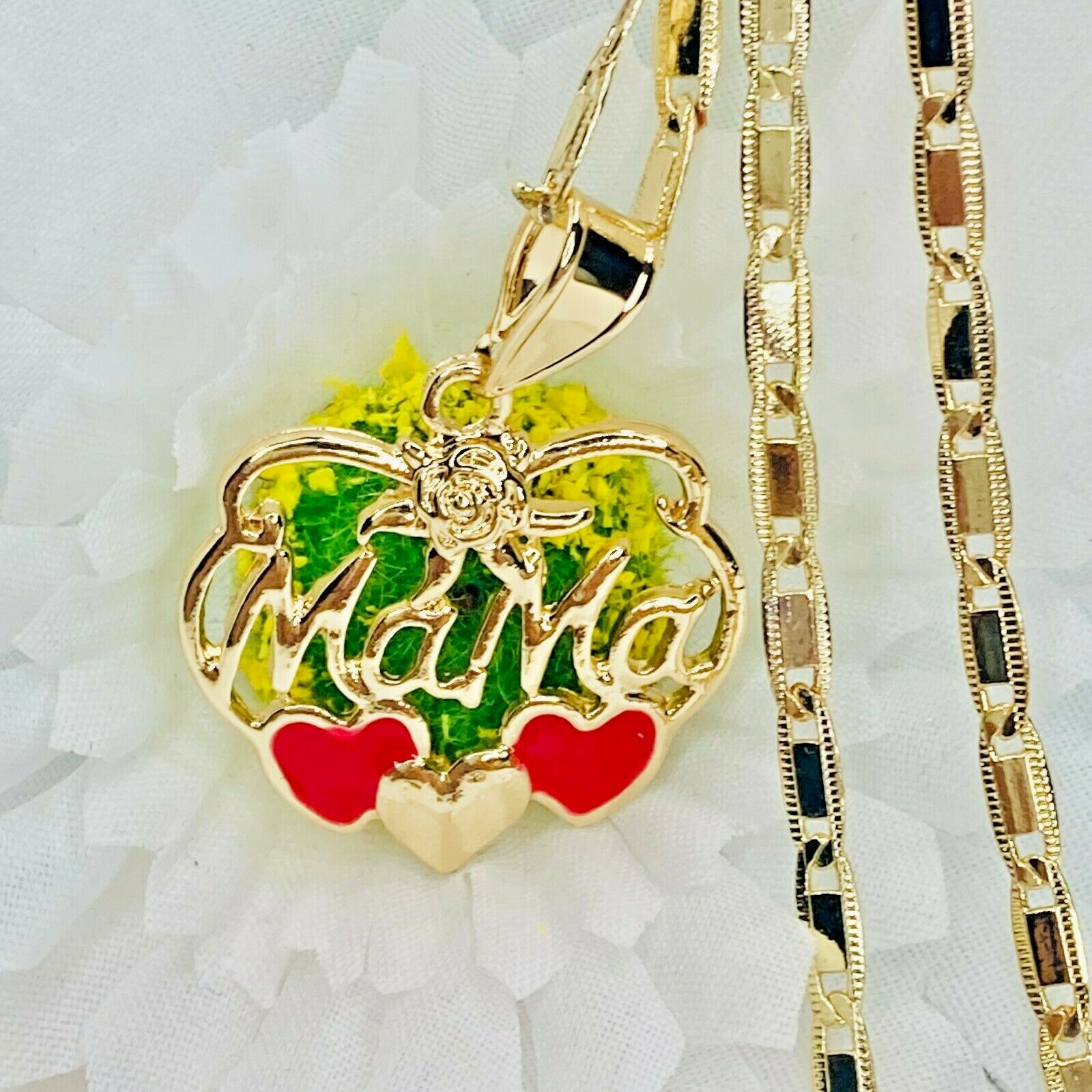 14k Gold Plated “Mama” Necklace Heart Pendant Cadena Corazon “Mama” 22in