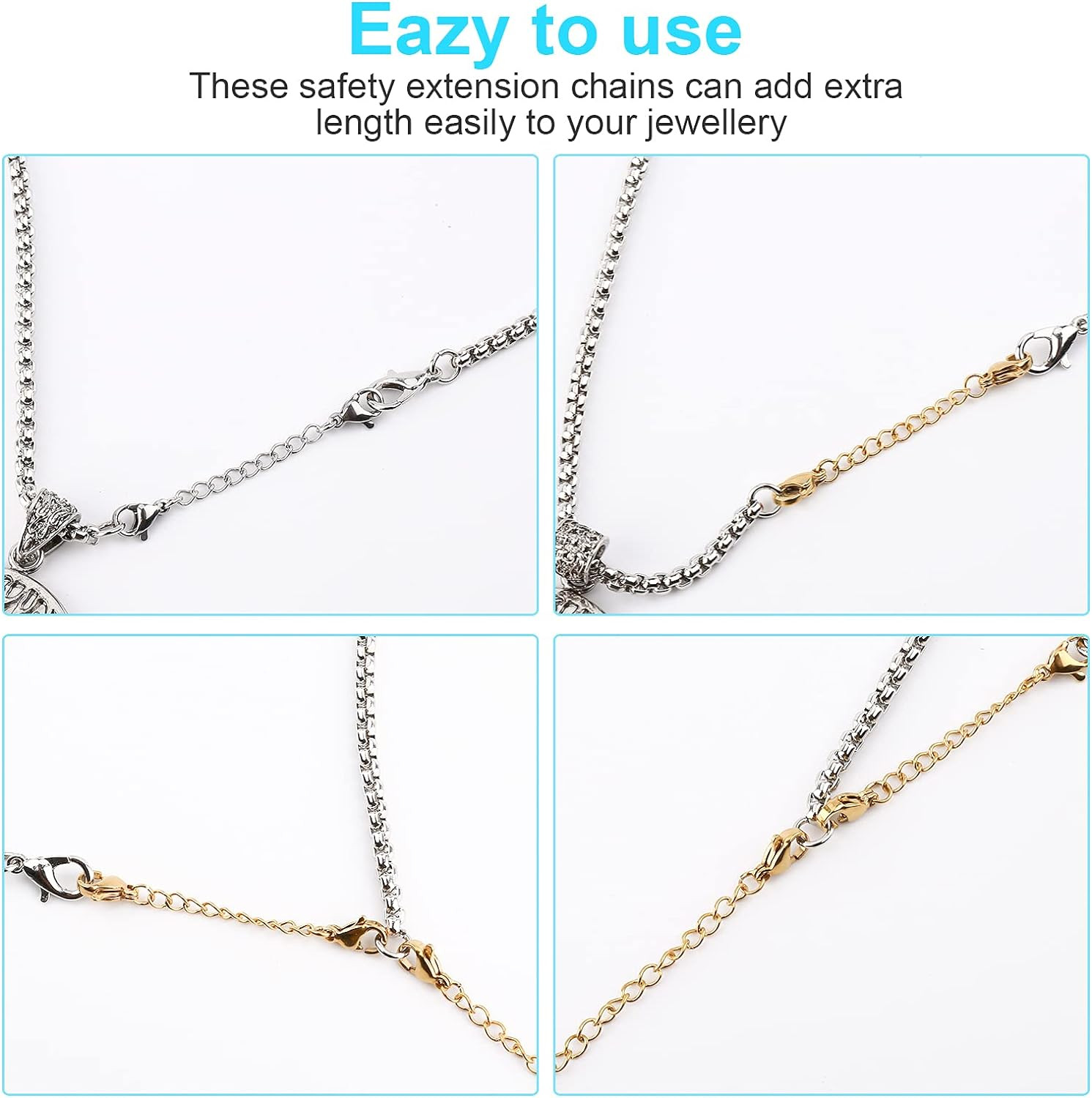 12 PCS Necklace Extenders – Stainless Steel Necklace Extension Chain for Jewelry
