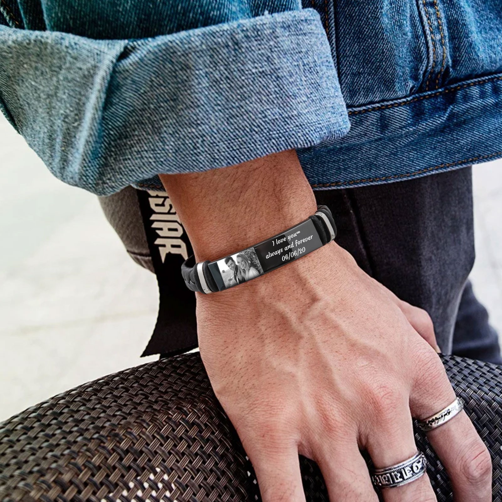 Personalized Mens Leather Bracelet Engraved Gift for Men Him Son Daddy Husband