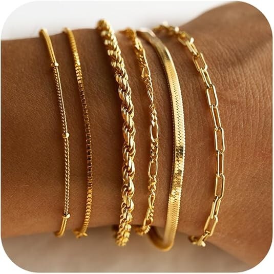 DEARMAY Gold Bracelets for Women Waterproof, 14K Real Gold Jewelry Sets Trendy T